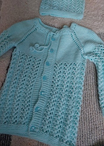 Turkuaz Örgü Bebek Hırka Seti - Görsel 5