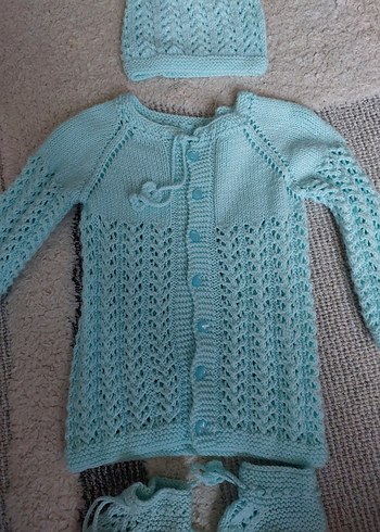 Turkuaz Örgü Bebek Hırka Seti - Görsel 2