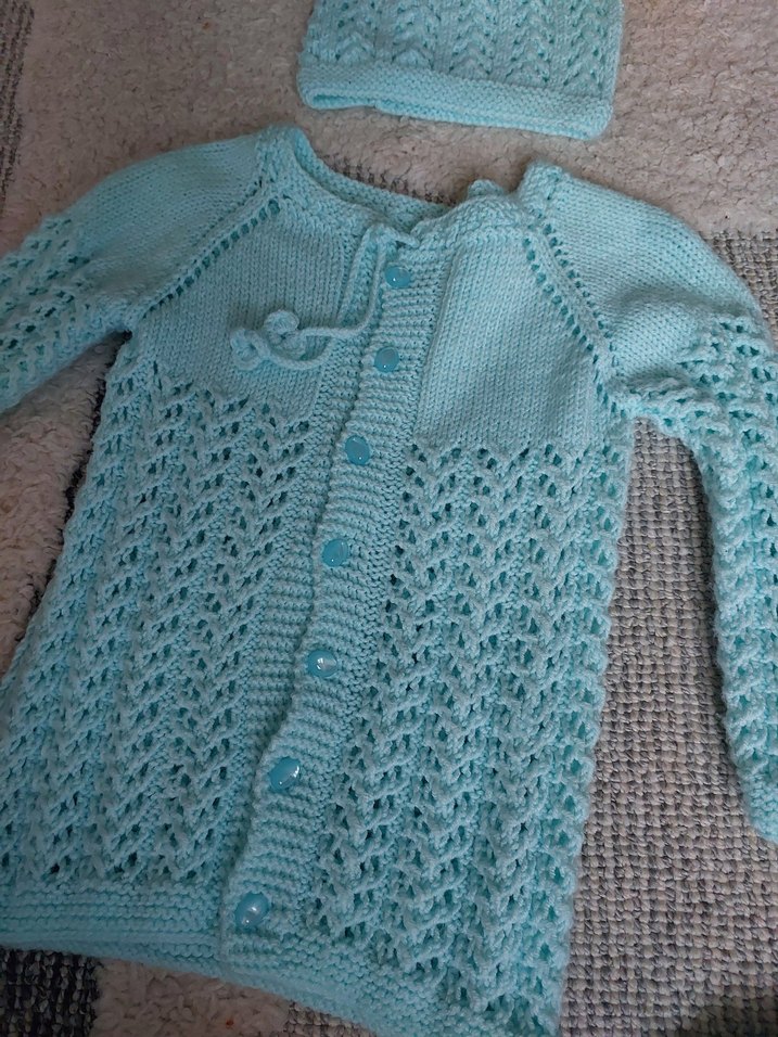 Turkuaz Örgü Bebek Hırka Seti - Görsel 5