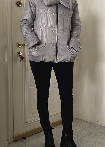 Gri Fermuarlı Kadın Kışlık Ceket - Görsel 9