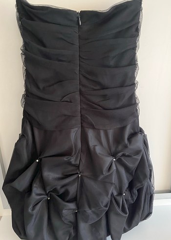 Siyah Straplez Drapeli Midi Gotik Abiye Elbise - Görsel 2