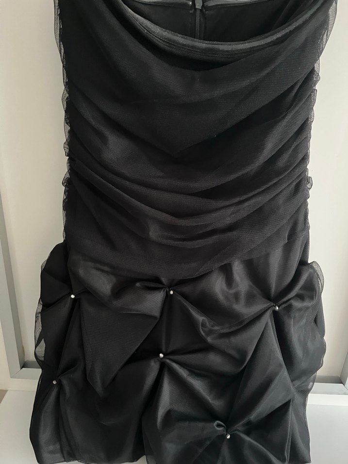 Siyah Straplez Drapeli Midi Gotik Abiye Elbise - Görsel 3
