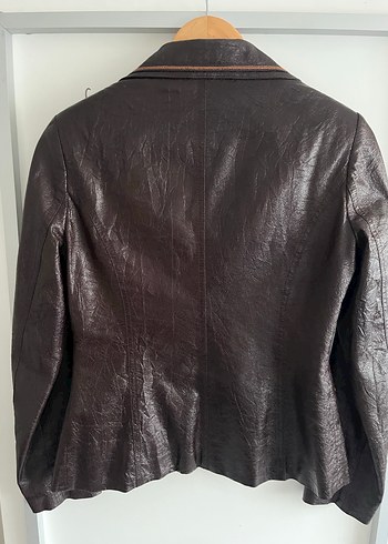 Düğmeli Kahverengi Deri görünümlü polyester ceket - Görsel 2