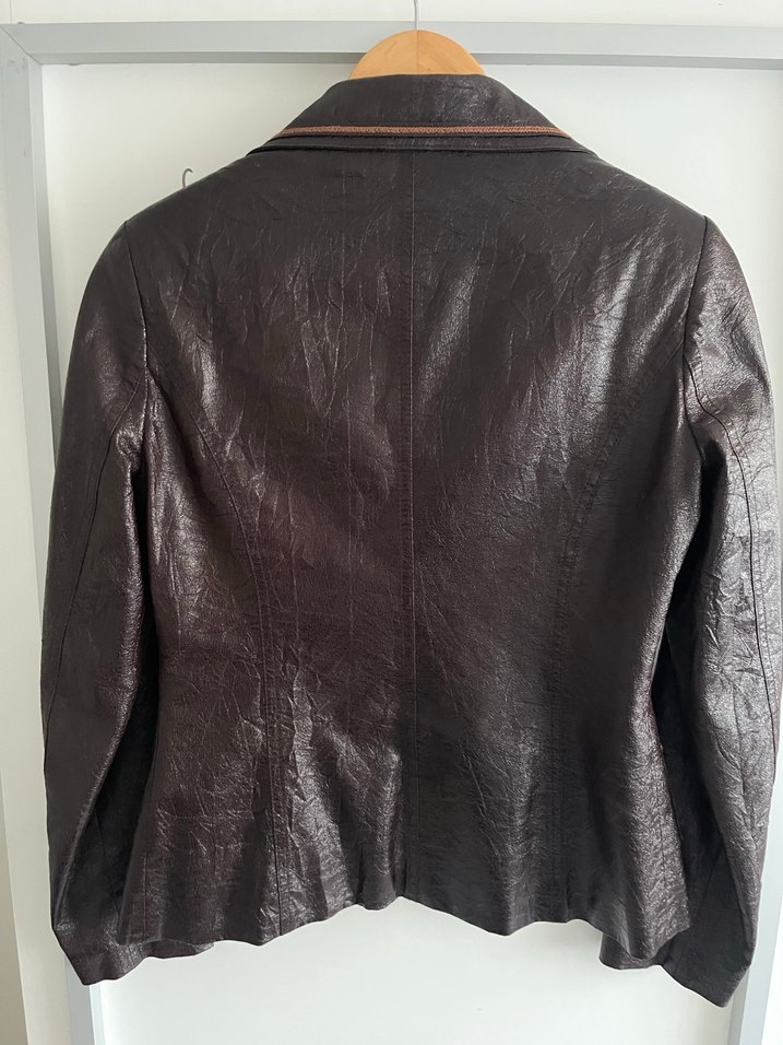 Düğmeli Kahverengi Deri görünümlü polyester ceket - Görsel 2