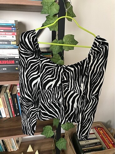 Zebra desen uzun kollu crop