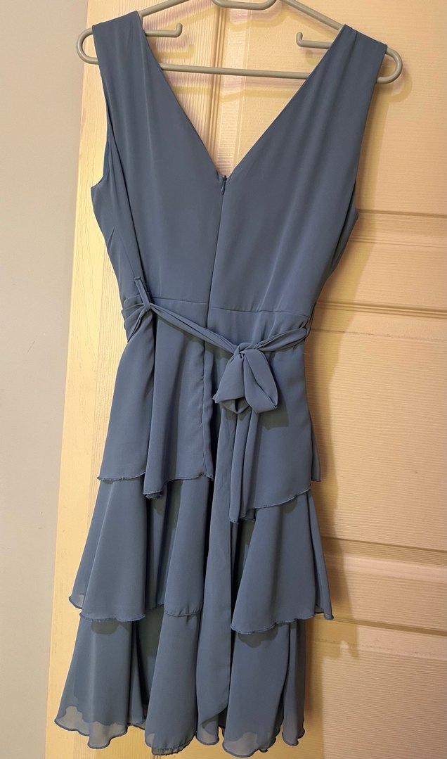 V Yaka Drapeli Mavi Abiye Elbise - Görsel 2