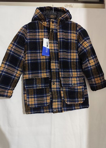 Erkek Çocuk Düğmeli Kapüşonlu Ekose Ceket - Görsel 2