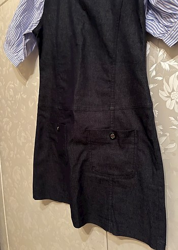 Düğmeli Kısa Kollu Lacivert Kot Elbise - Görsel 3