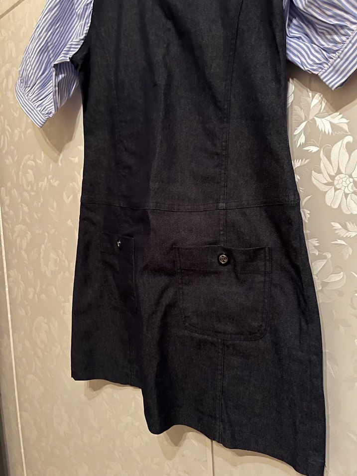 Düğmeli Kısa Kollu Lacivert Kot Elbise - Görsel 3