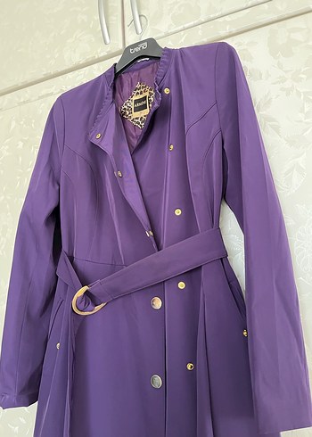 Mor Uzun Kadın Klasik Kuşaklı Kaban - Görsel 2