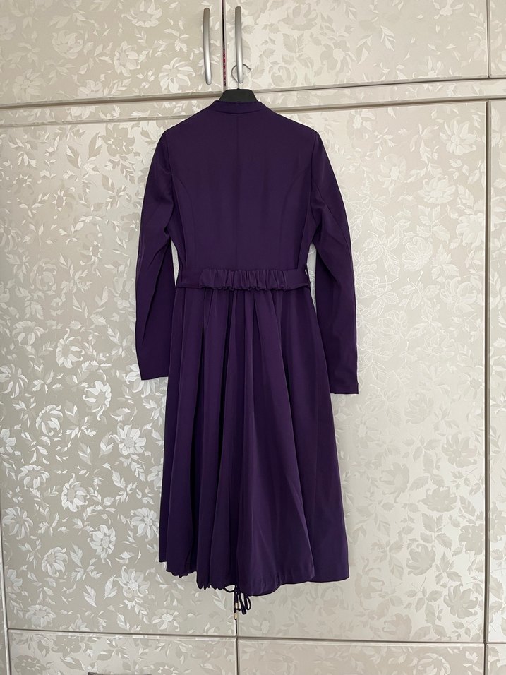 Mor Uzun Kadın Klasik Kuşaklı Kaban - Görsel 3