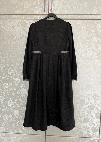 Düğmeli Siyah Vintage Kadın Uzun Yün Kaban - Görsel 2