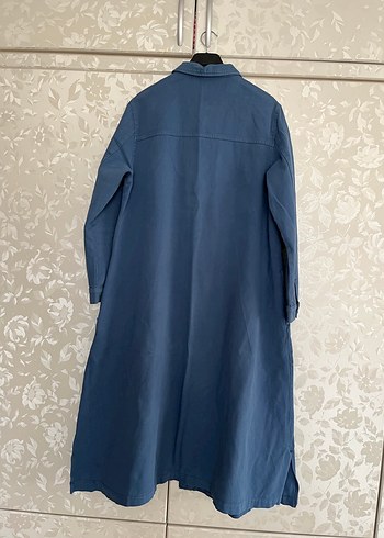 Düğmeli Uzun Lacivert Denim Kadın Kaban - Görsel 3