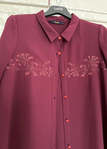 Bordo Nakışlı Uzun Kollu Kadın Elbise - Görsel 4