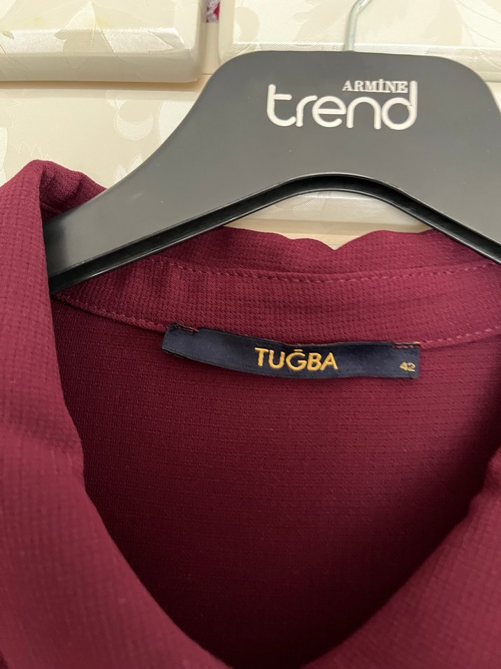 Bordo Nakışlı Uzun Kollu Kadın Elbise - Görsel 5