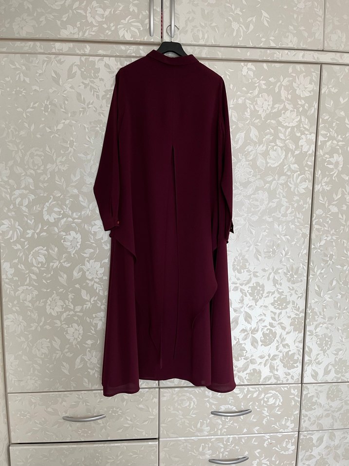Bordo Nakışlı Uzun Kollu Kadın Elbise - Görsel 2