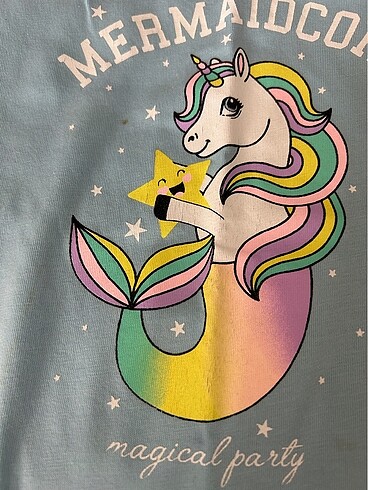 5 Yaş Beden Mavi Mermaid Tshirt 5-6Yaş