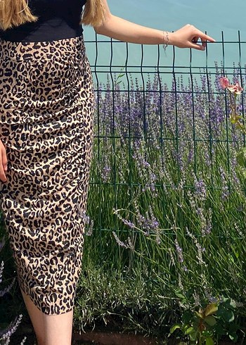 Drapeli Leopar Desenli Etek