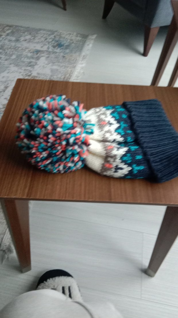 Renkli Örgü Ponponlu Kadın Bere - Görsel 2