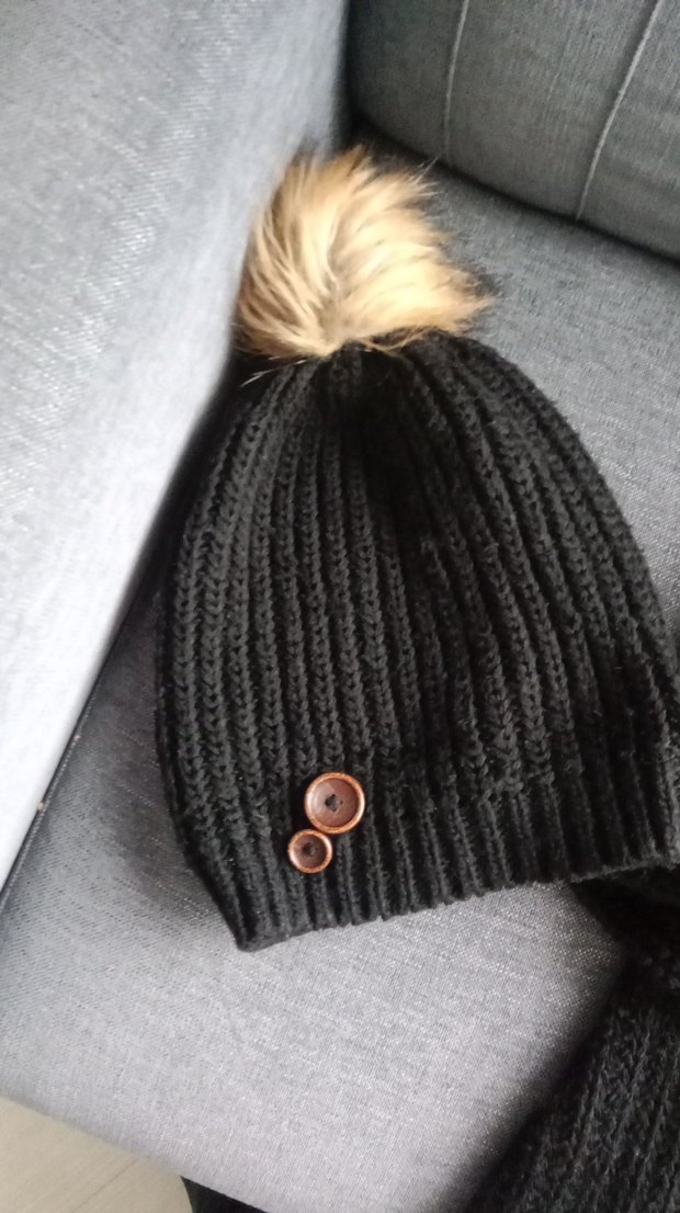 Siyah Örgü Yün kadın Bere ve Atkı Seti - Görsel 3