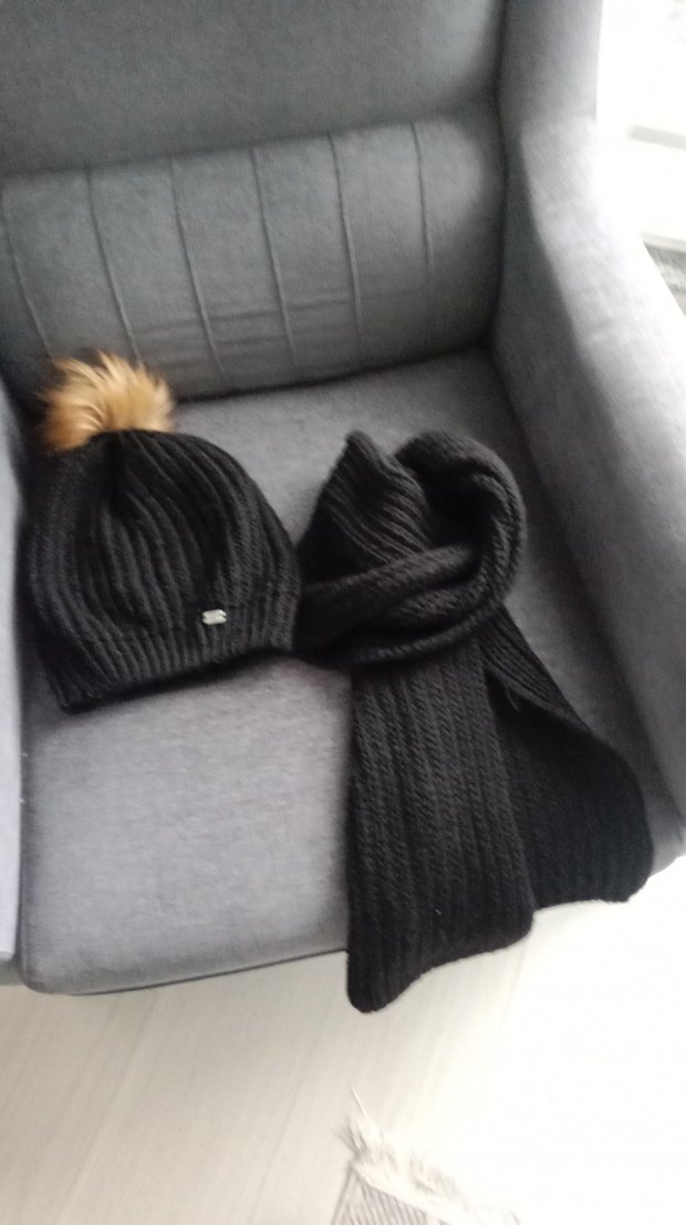 Siyah Örgü Yün kadın Bere ve Atkı Seti - Görsel 5