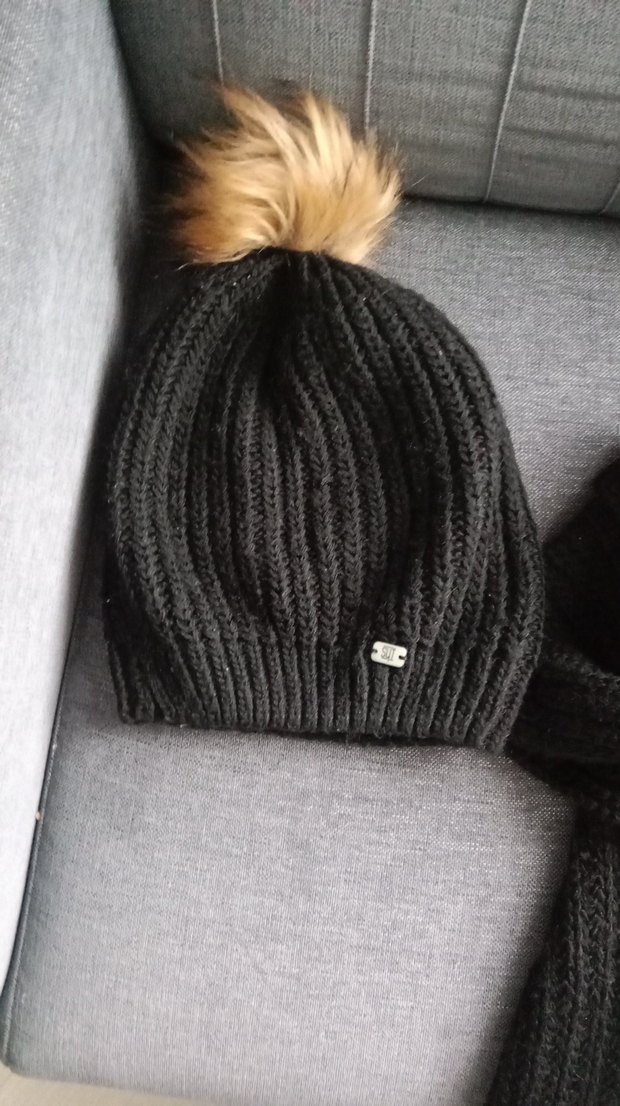 Siyah Örgü Yün kadın Bere ve Atkı Seti - Görsel 4