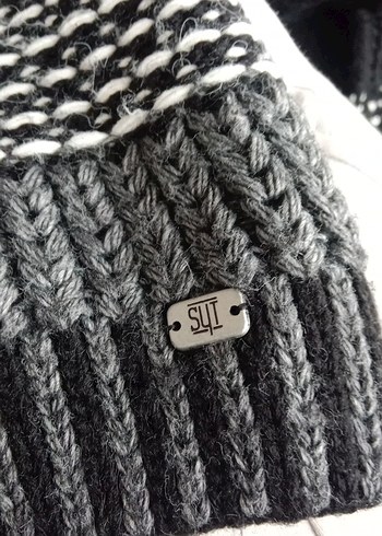 Siyah Kareli kadın Midi Atkı ve şapka takım - Görsel 7