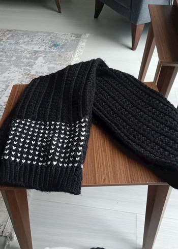 Siyah Kareli kadın Midi Atkı ve şapka takım - Görsel 3