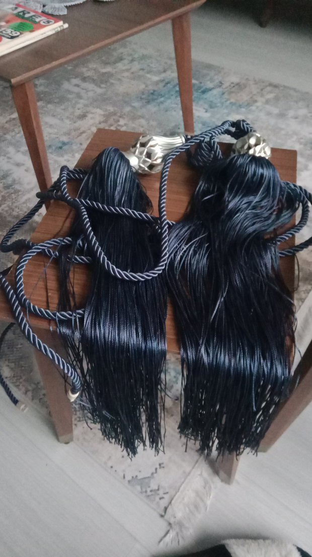 Nakışlı lacivert Bohem ip Perde aksesuarları - Görsel 4