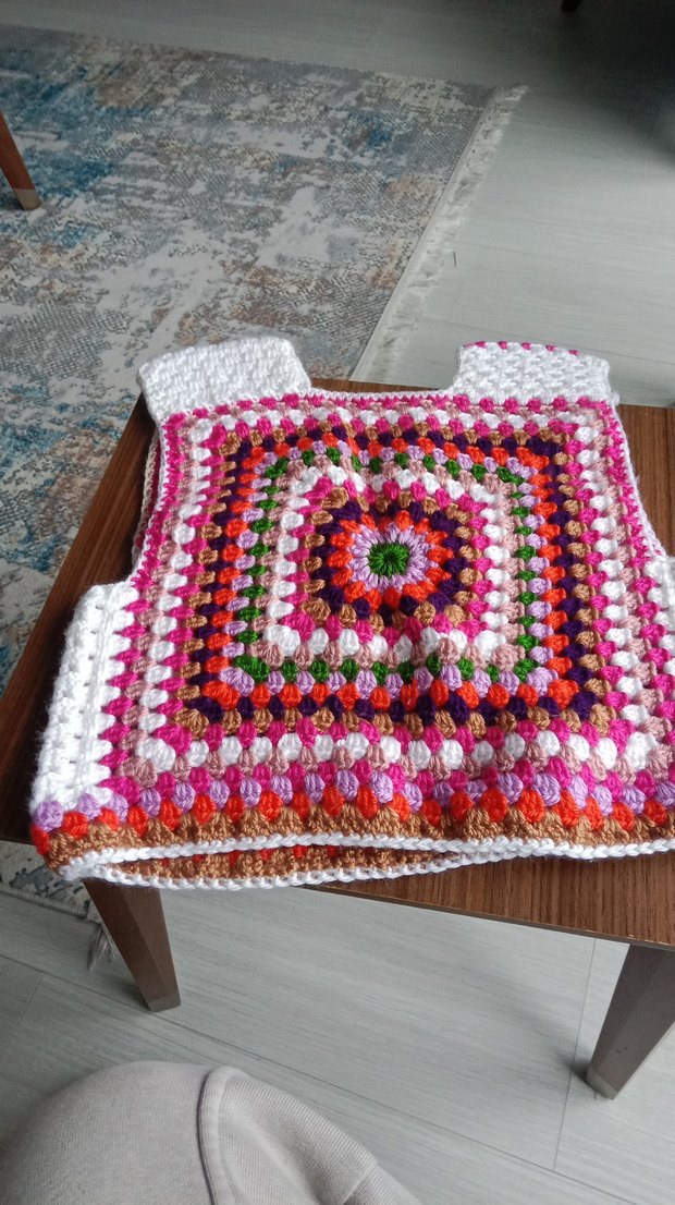 Renkli Bohem Kız Çocuk Örgü Yelek - Görsel 2