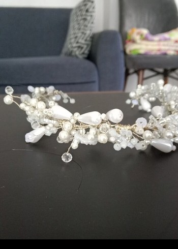 Beyaz Boncuklu Bohem gelin Saç Aksesuarı - Görsel 2
