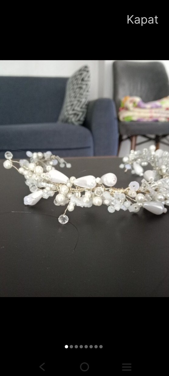 Beyaz Boncuklu Bohem gelin Saç Aksesuarı - Görsel 2