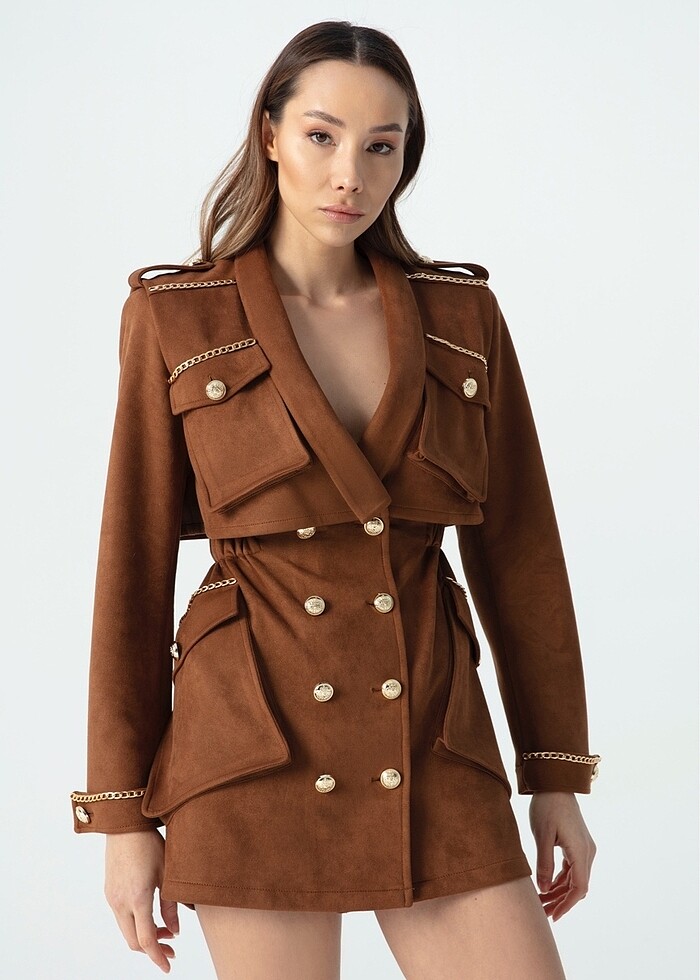 Taba süet tasarım elbise - Görsel 2