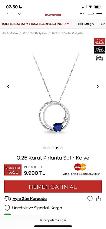 Zen pırlanta safir kolye