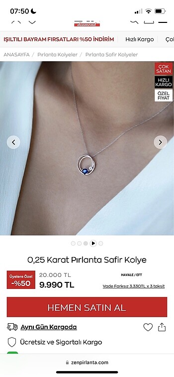 Zen Diamond Zen pırlanta safir kolye