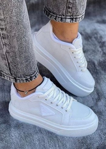 Beyaz Prada Milano Platform Topuklu Spor Ayakkabı
