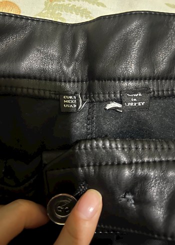 Siyah Deri Kadın Düz Paça Pantolon - Görsel 6