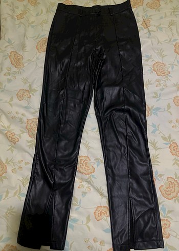 Siyah Deri Kadın Düz Paça Pantolon - Görsel 2