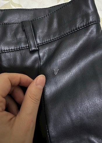 Siyah Deri Kadın Düz Paça Pantolon - Görsel 5