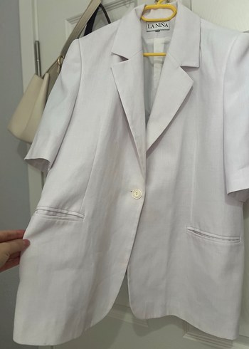 Beyaz Keten Kadın Blazer