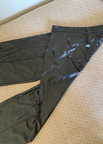 Drapeli Siyah Kadın deri Pantolon - Görsel 6