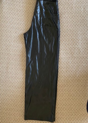 Drapeli Siyah Kadın deri Pantolon - Görsel 2