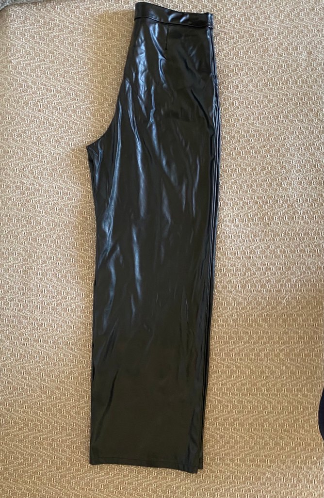 Drapeli Siyah Kadın deri Pantolon - Görsel 2