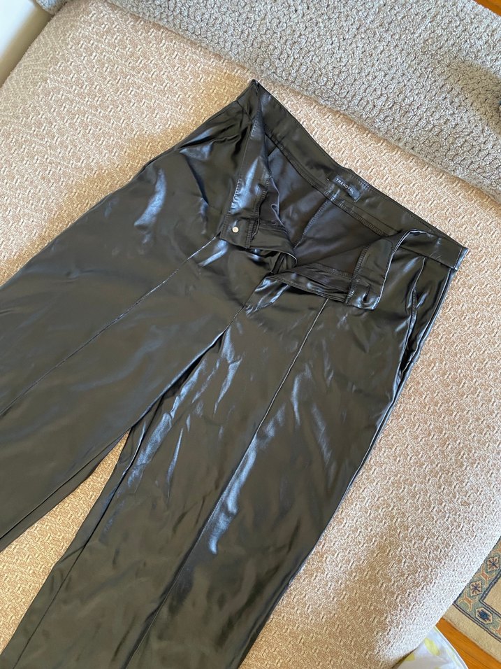 Drapeli Siyah Kadın deri Pantolon - Görsel 5