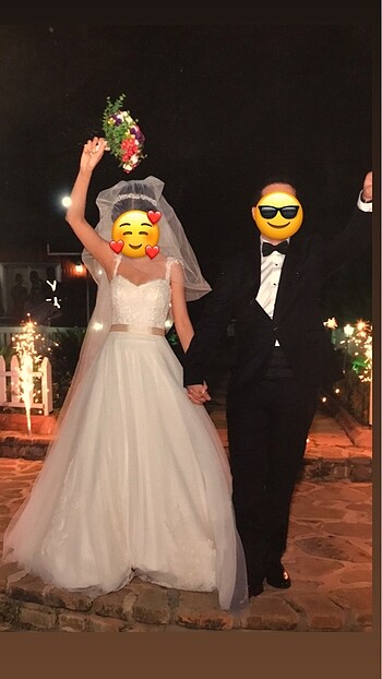 s Beden beyaz Renk 1 defa giyilmis ozel dikim kendinden tarlatanli gelinlik