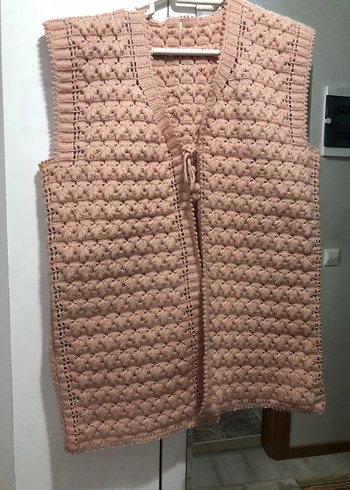 Çeyizlik örme yelek pudra pembe