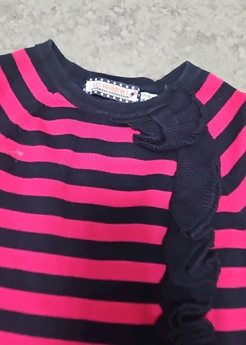 Pembe Çizgili Kısa Kollu Kız Elbisesi - Görsel 2