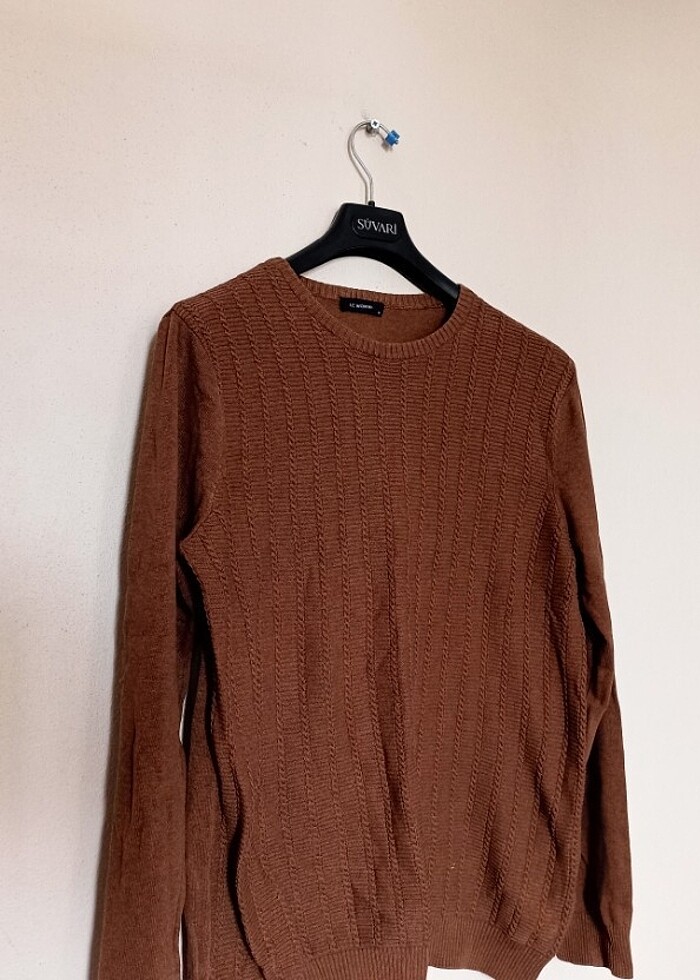 LCW Vision Kahverengi Bisiklet Yaka Uzun Kollu Erkek Triko Kazak - Görsel 2