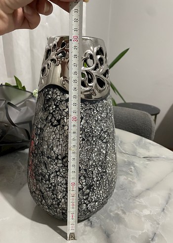 Gri mozaik desenli dekoratif vazo - Görsel 3