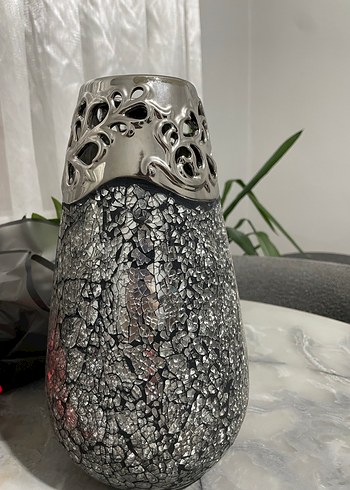 Gri mozaik desenli dekoratif vazo - Görsel 2